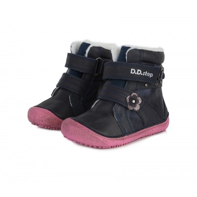 D.D. step dievčenská detská celokožená zimná obuv Barefoot W063-580 Blue